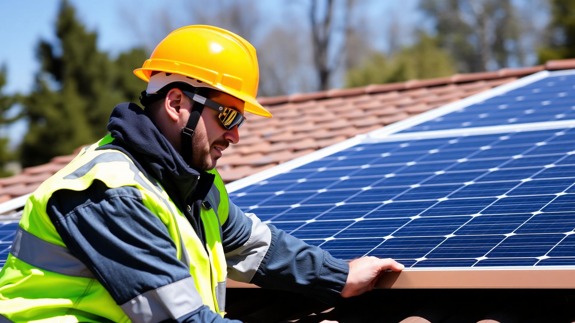 Greener Upgrade technician installing solar panels on an Australian rooftop
